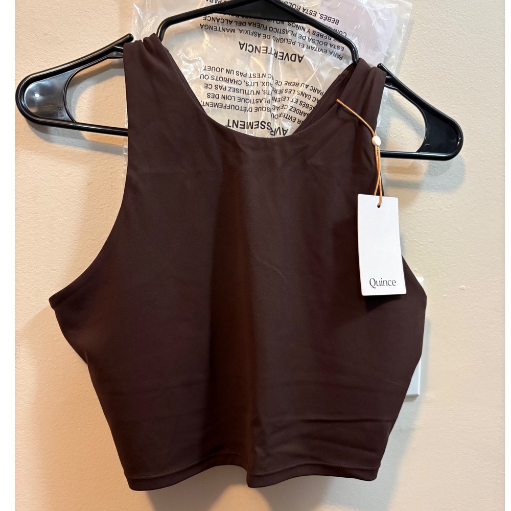 Quince Cropped Tank Women Medium Espresso Ultra-Form High-Neck Activewear NWT